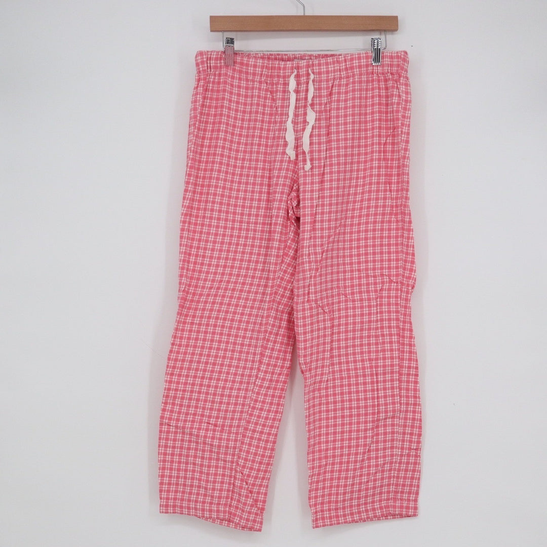 J.Crew Pink White Plaid Cotton Pajama Pants Drawstring Sleep Bottoms Womens M