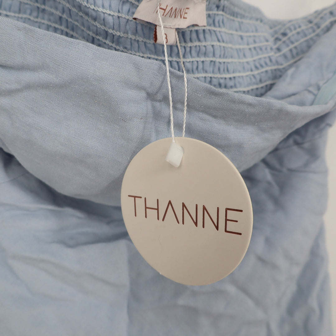 Thanne Light Blue Linen Blend Strapless Smocked Back Mini Dress Womens Size 8