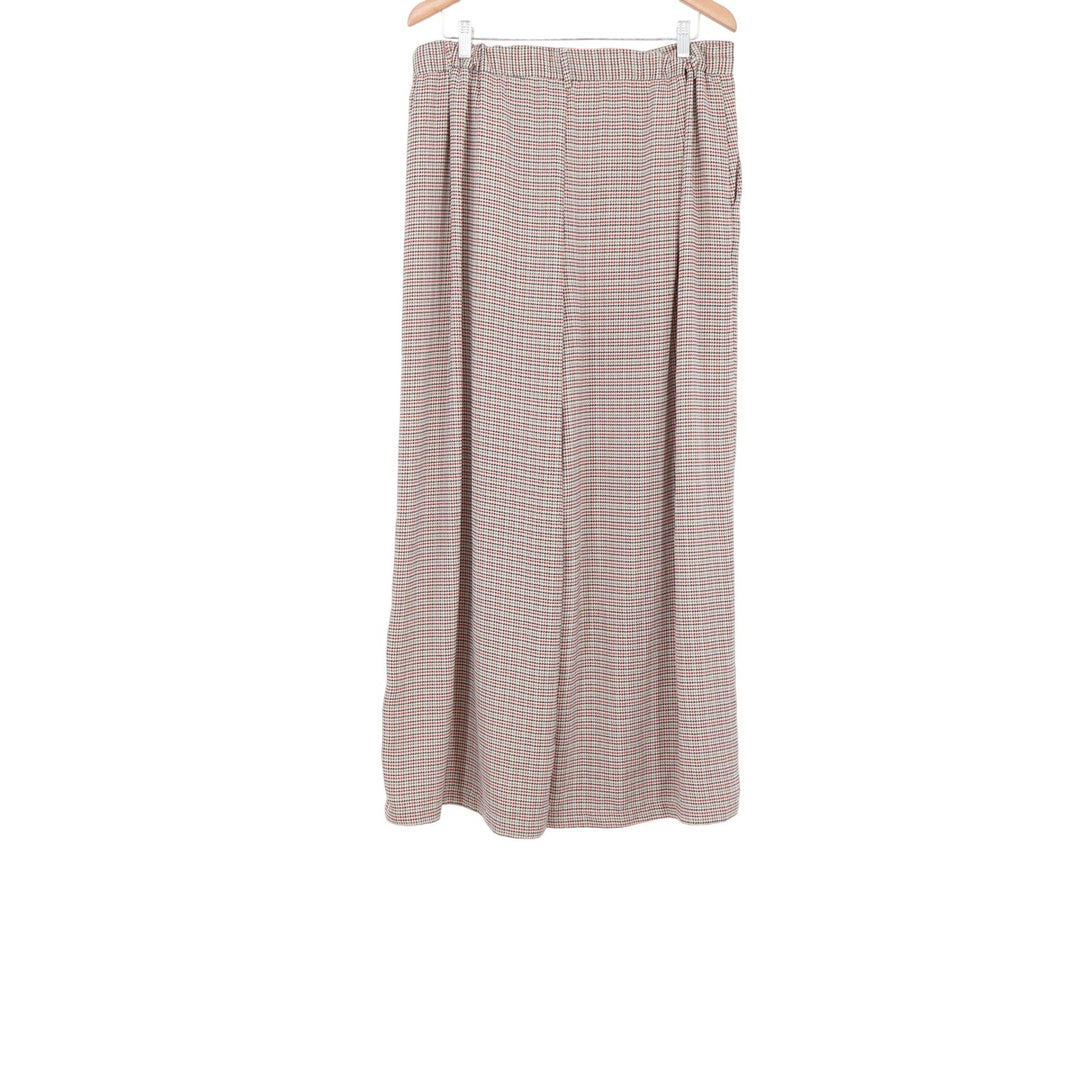 Tronjori XXL Wide Leg Houndstooth Pants Red Black Tan High Waist Pleated Trouser