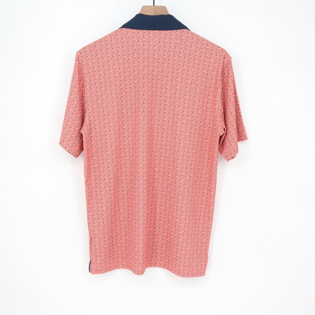 Walter Hagen Mens P11 Print Polo Bloody Mary Coral Pink Golf Shirt S