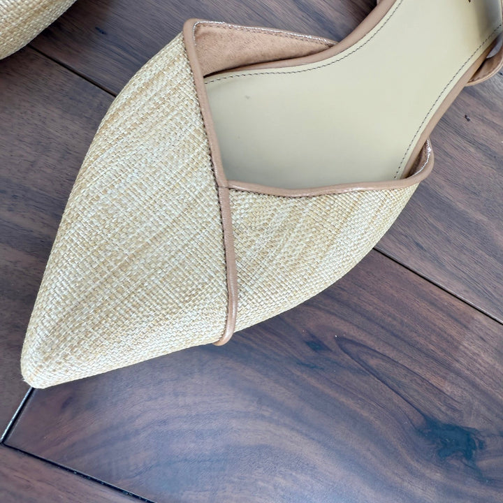 J.Crew Woven Straw Slingback Pointed Toe Flats Tan Women's Shoes Size 12