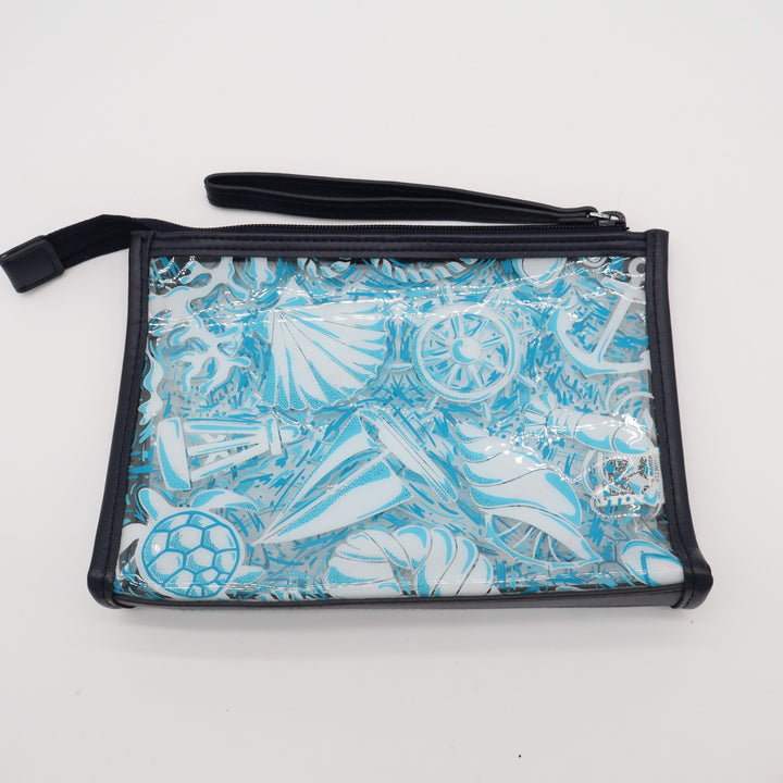 Vera Bradley Clear Beach Womens Wristlet Wallet Blue Sea Shells Distinctive