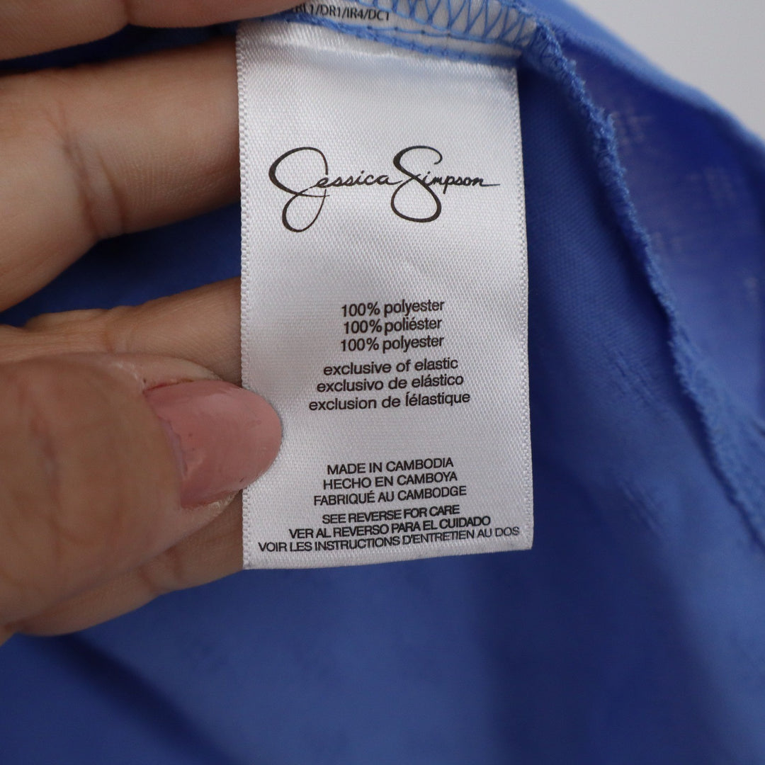 Jessica Simpson Periwinkle Blue Smocked Shoulder Ruffle Cuff Dobby Blouse Large