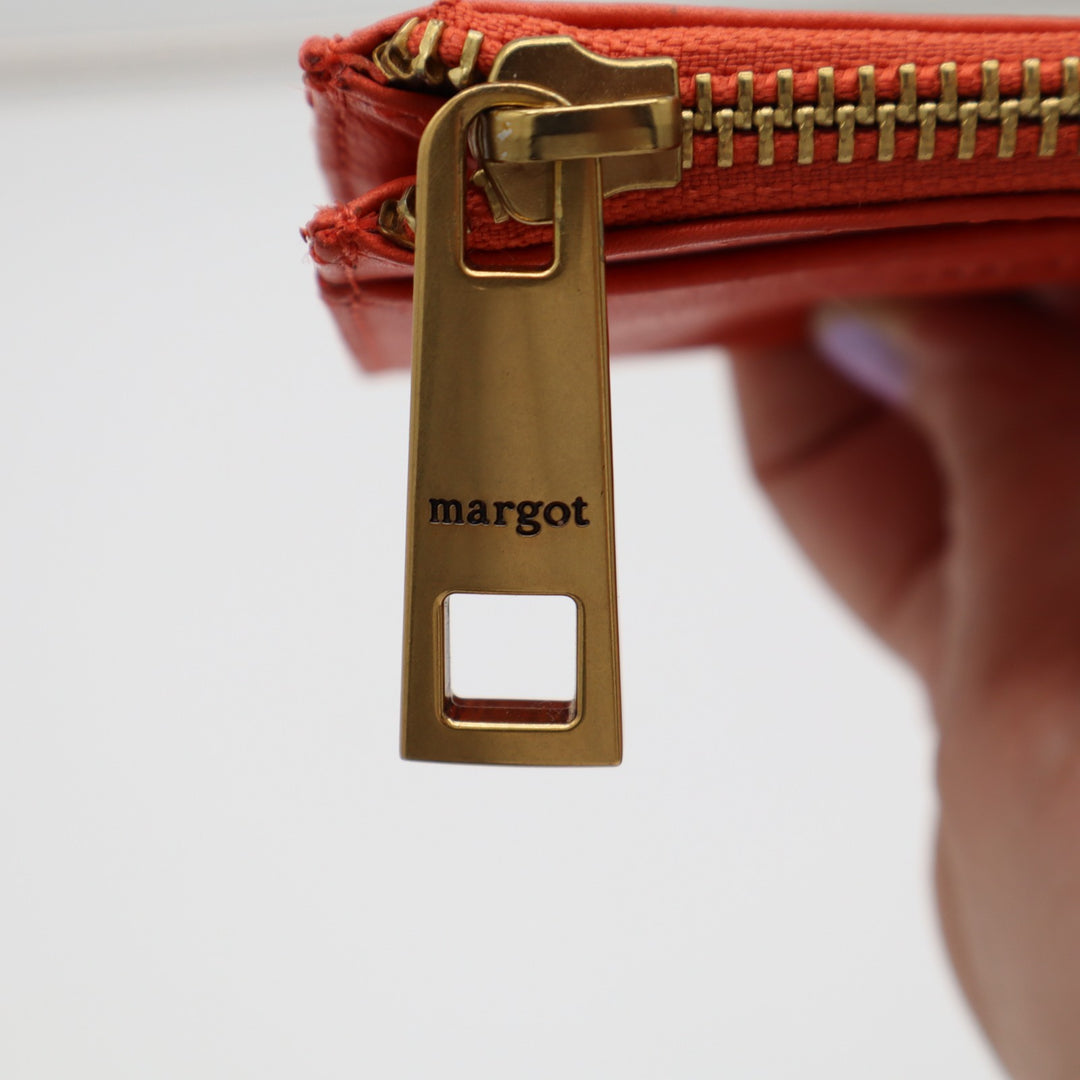 Margot New York Women's Red Pebbled Leather Credit Card Slots Zipper Wallet