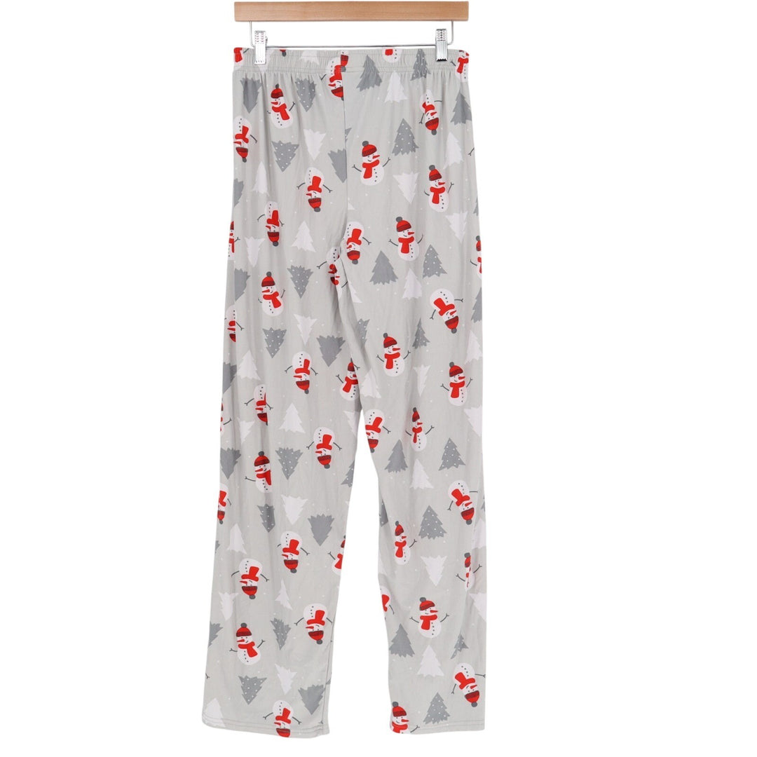 Christmas Pajama Pants Womens Large Gray Stretch Drawstring Waist Straight Leg