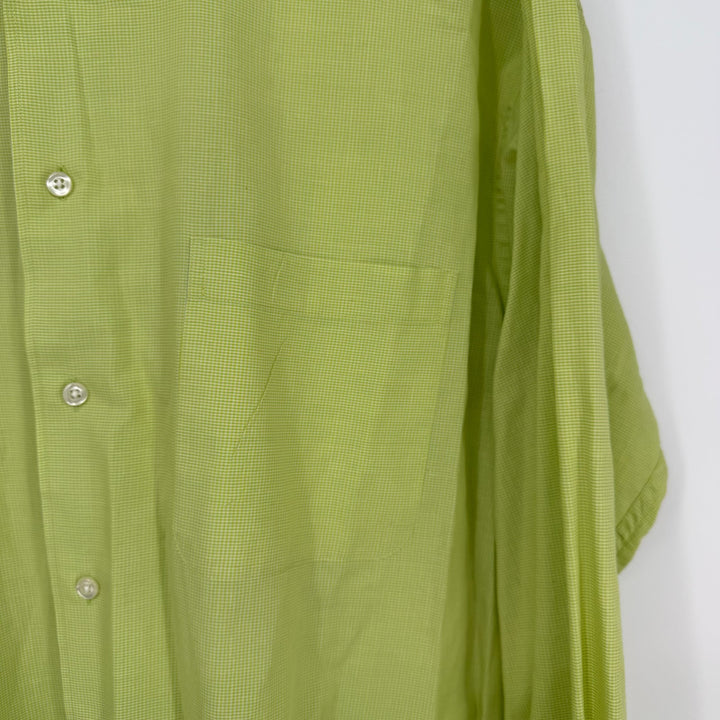 Claiborne Dress Shirt Mens 16.5 Lime Green Check Cotton Pocket Button Up Formal