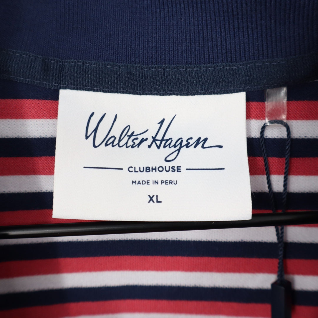 Walter Hagen Mens Clubhouse Stripe Pique Polo Shirt XL Pink Navy