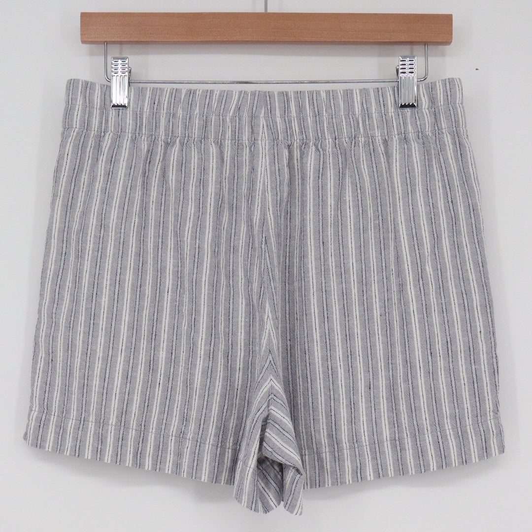 Old Navy Blue White Striped Linen Blend Comfort Waistband Shorts Womens Medium