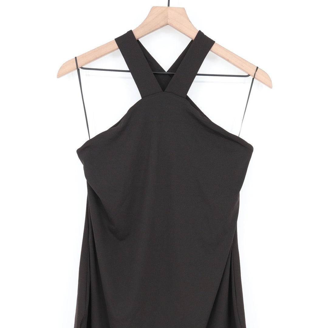Naked Wardrobe Black Ribbed Crisscross Halter Open Back Bodycon Dress 2X