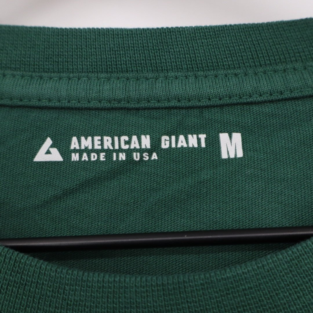 American Giant T-Shirt Men Medium Hunter Green Long Sleeve Front Pocket Pullover
