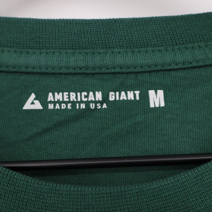 American Giant T-Shirt Men Medium Hunter Green Long Sleeve Front Pocket Pullover