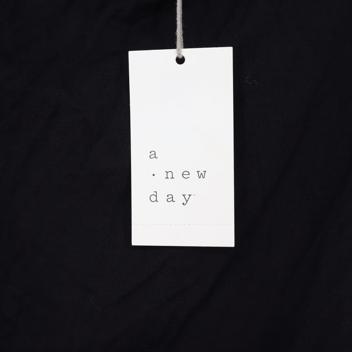 A New Day Dress Womens M One Shoulder Ruched Midi Black Asymmetrical NEW