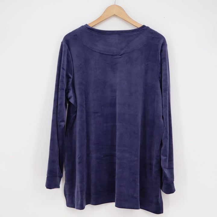 Denim & Co Navy Blue Velour Long Sleeve Top Side Pockets Plus Size 1X Casual