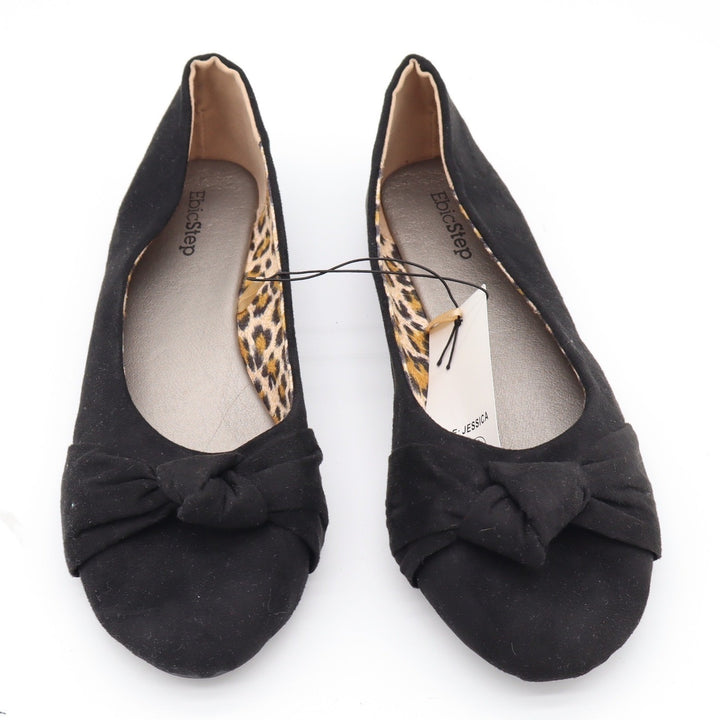 EbicStep Flats Womens 9 Jessica Black Knotted Bow Faux Suede Leopard NEW
