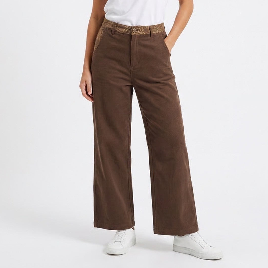 Pols Brown Plaid Trim Cotton Straight Leg Trousers Mens Size Small