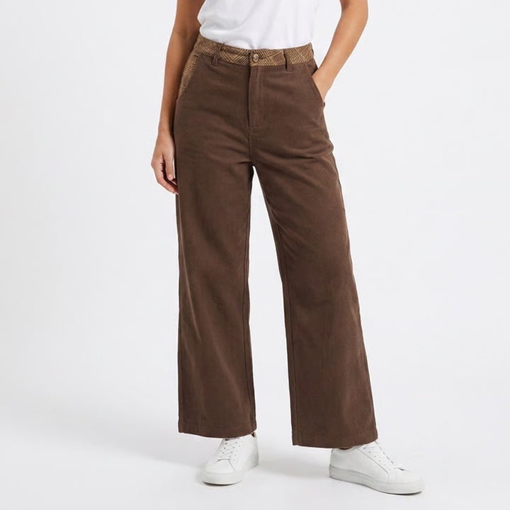 Pols Brown Plaid Trim Cotton Straight Leg Trousers Mens Size Small