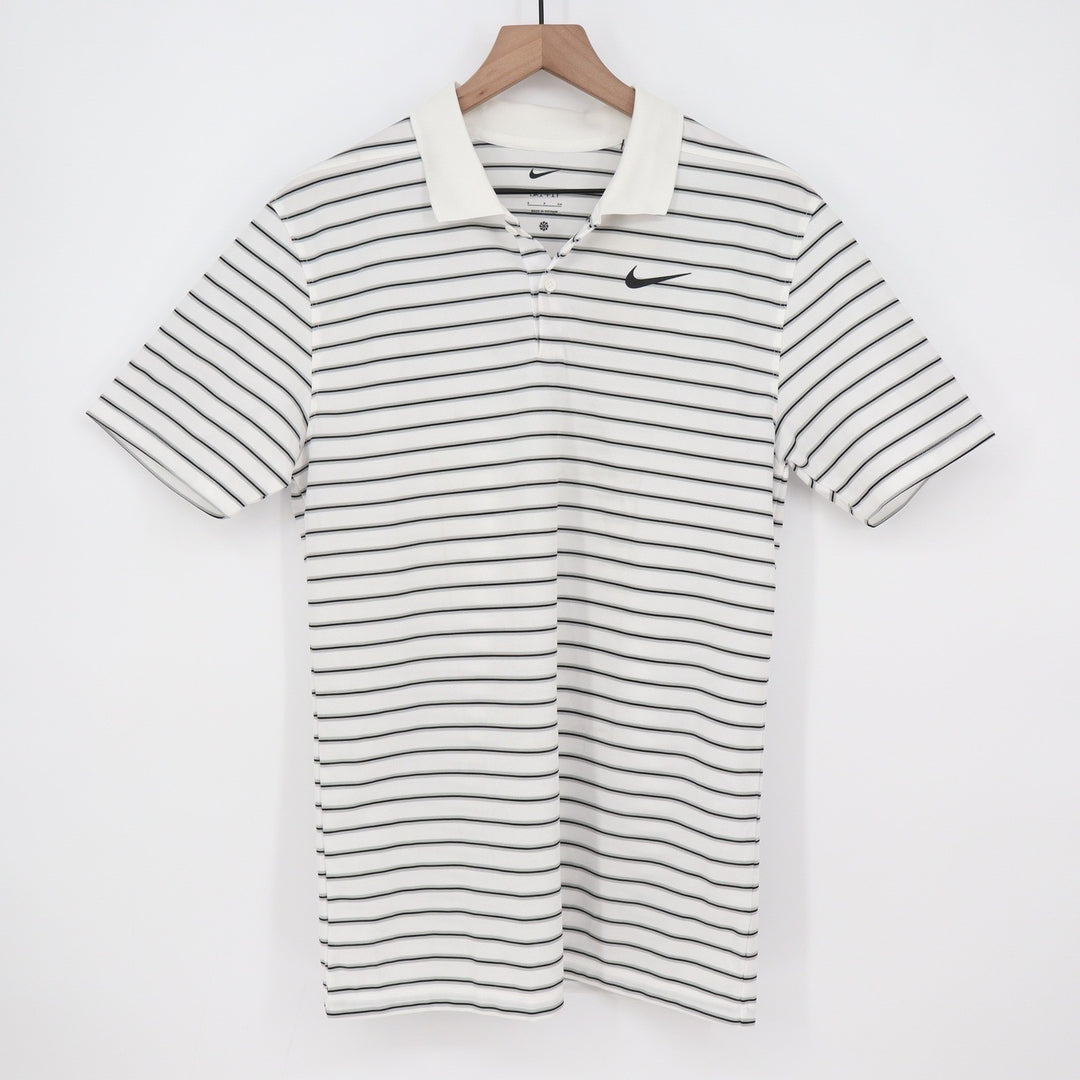 Nike Mens Dri-FIT Golf Polo Shirt White Striped Size S