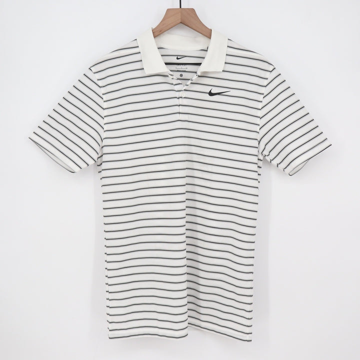 Nike Mens Dri-FIT Golf Polo Shirt White Striped Size S