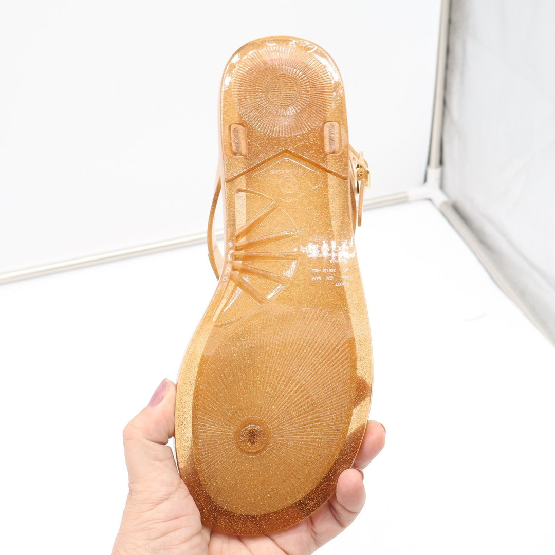 Coach Natalee Jelly Sandal Gold Glitter Monogram Womens 8