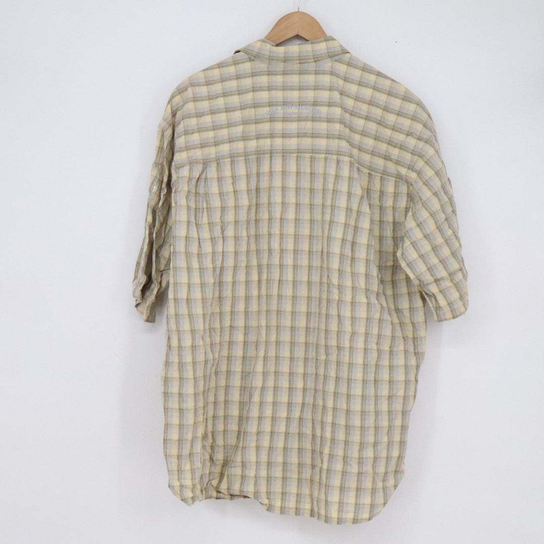 Sean John Mens XL Short Sleeve Button Down Shirt Yellow Blue Plaid Cotton Y2K