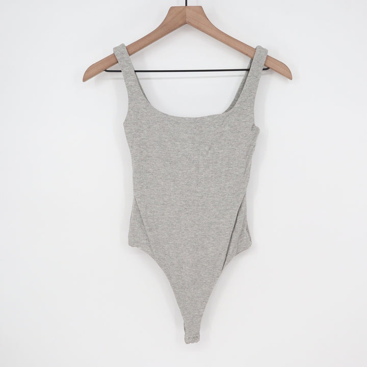 Naked Wardrobe Heather Gray Scoop Neck Sleeveless Thong Bodysuit M