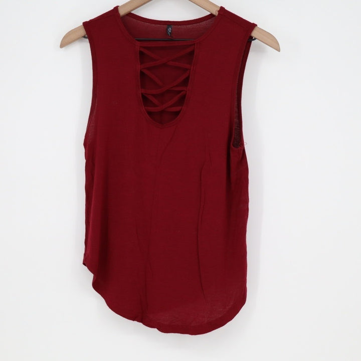 Splash Tank Top Womens Large Red Stretch Criss Cross Neck Sleeveless Pullover