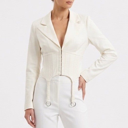 Naked Wardrobe The Statement White Cropped Garter Blazer Womens Small
