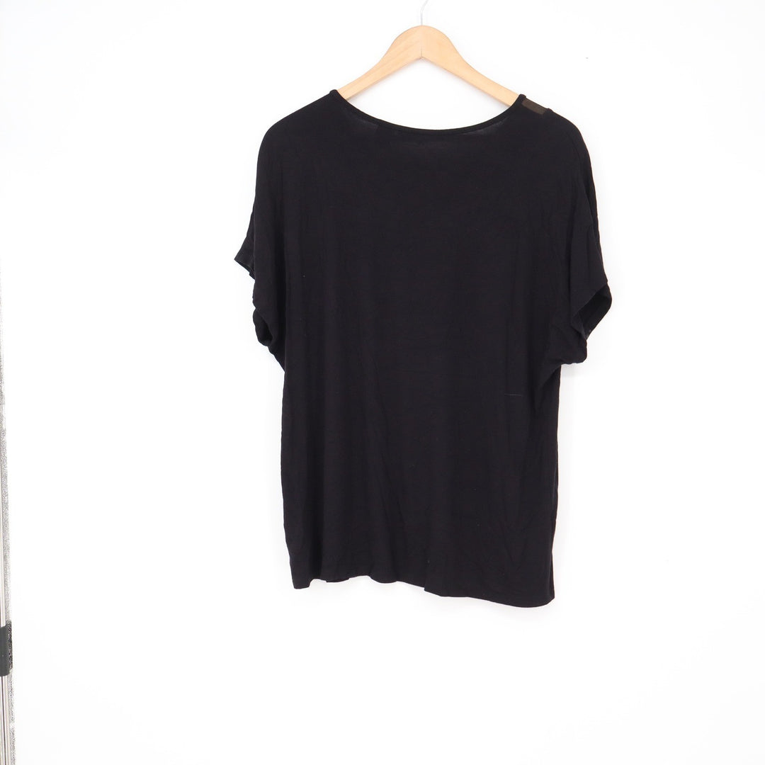 Tahari Top Womens XL Short Sleeve Mesh Shoulder Solid Black Contemporary