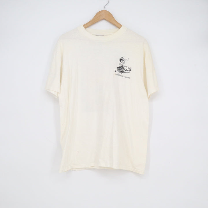 Vintage Oneita Power-T Hula Prints Honolulu Hawaii T-Shirt Large Off-White 90s