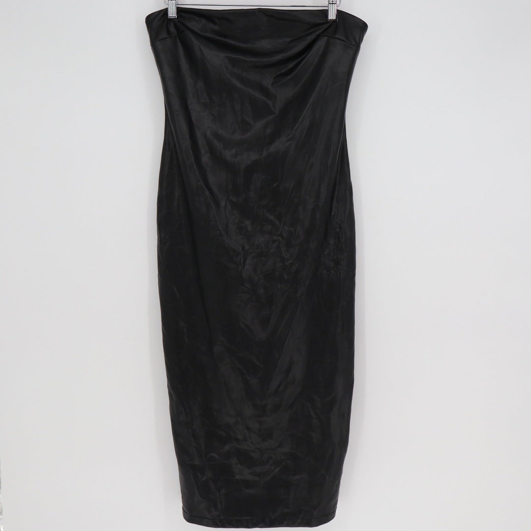 Forever 21 Faux Leather Strapless Midi Tube Dress Black XL Edgy Night Out