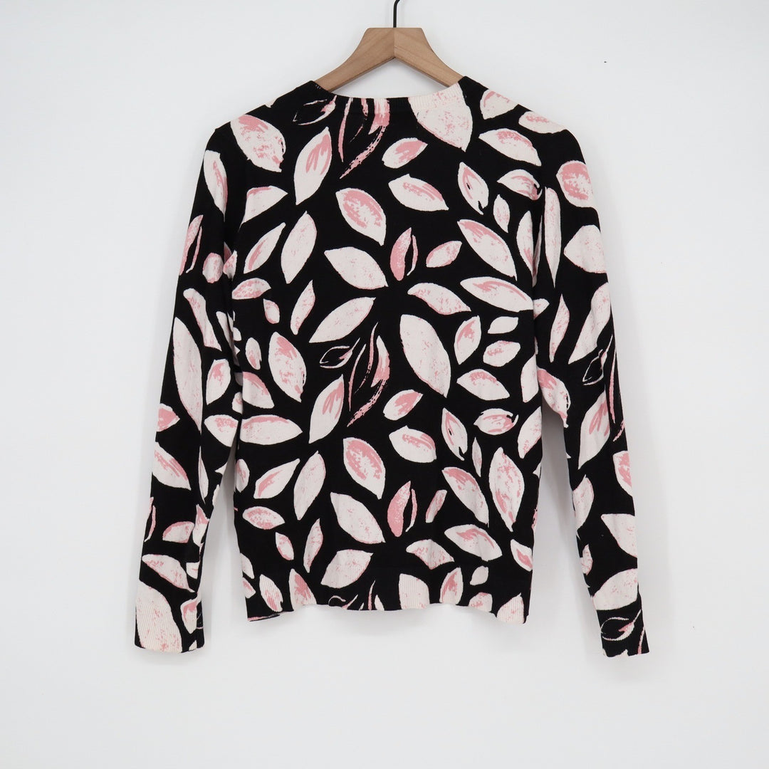 Karen Scott Womens Pink Black Leaf Print Button Front Cardigan Sweater Small