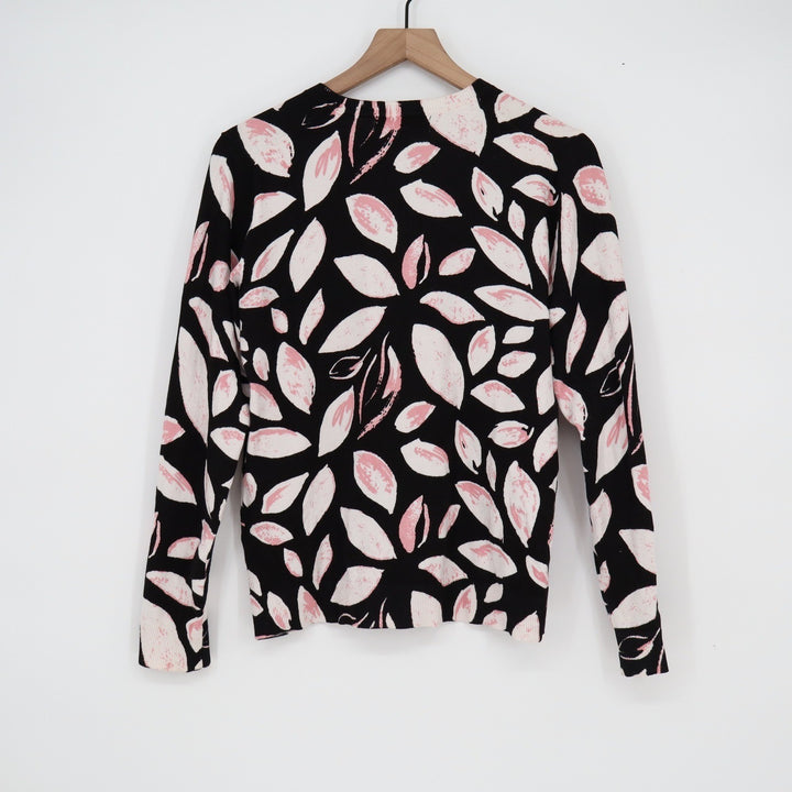 Karen Scott Womens Pink Black Leaf Print Button Front Cardigan Sweater Small