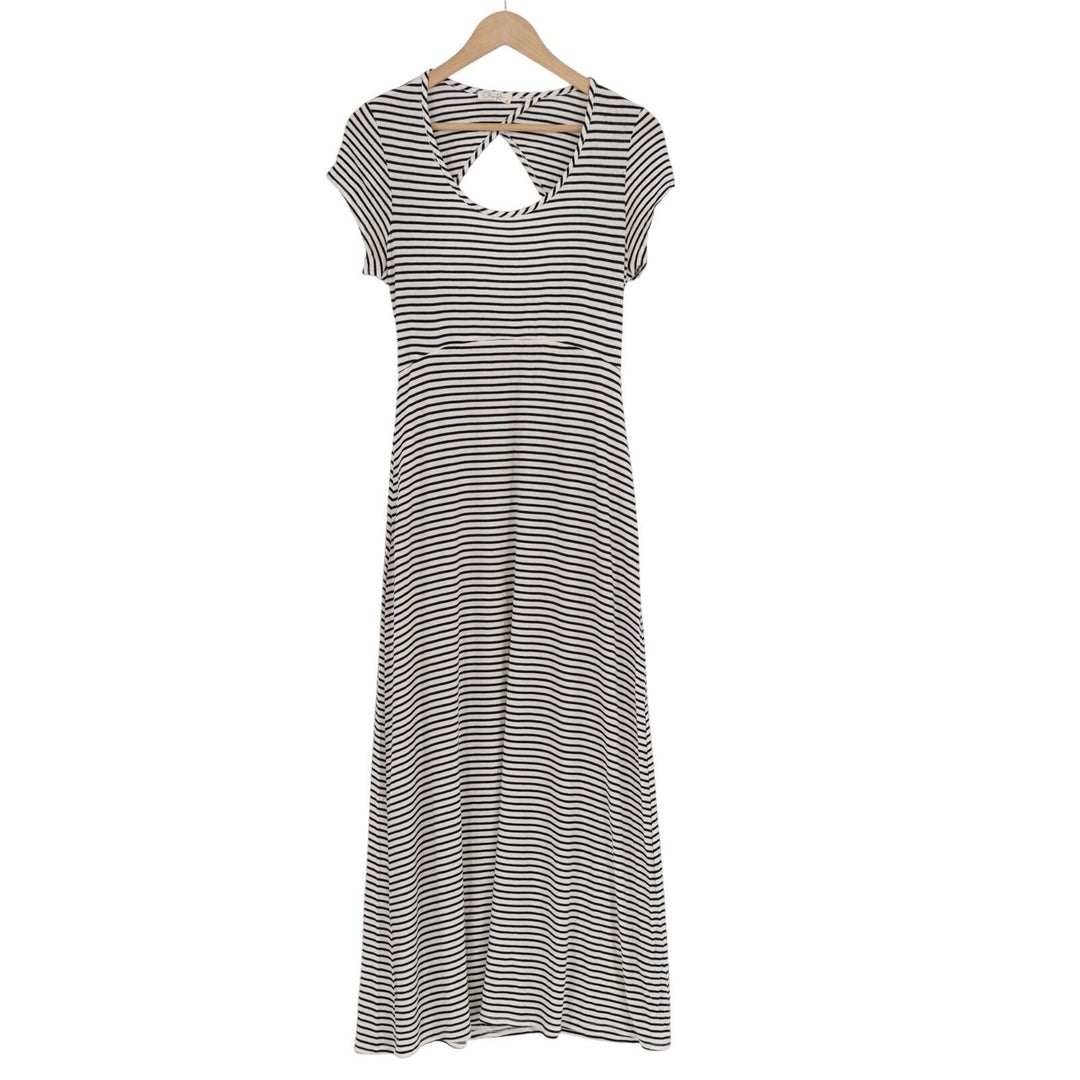Olivia Rae Maxi Dress Womens Medium White Black Striped Stretch Short Sleeve