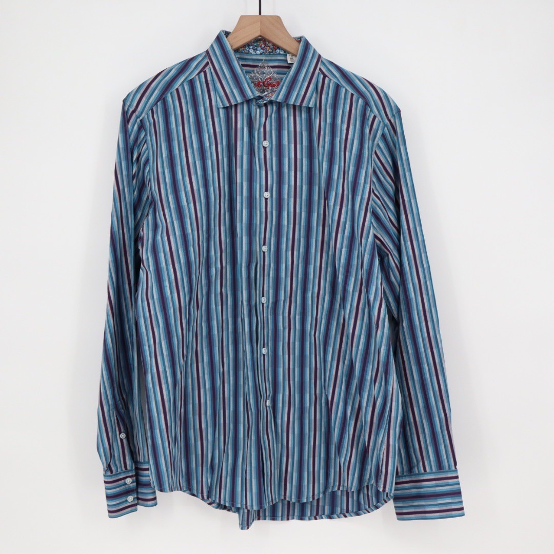 Robert Graham Classic Fit Striped Embroidered Long Sleeve Button Up Shirt XL