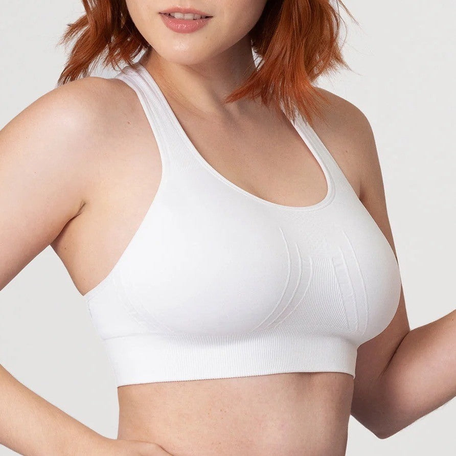 Truekind Reactive Sport Bra White Racerback Medium High Support Activewear