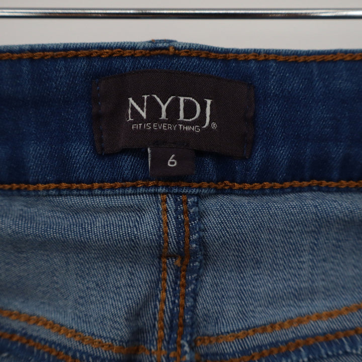 NYDJ Ami Skinny Jeans Womens 6 Blue Denim Lift Tuck Ankle Side Slit Woven Trim