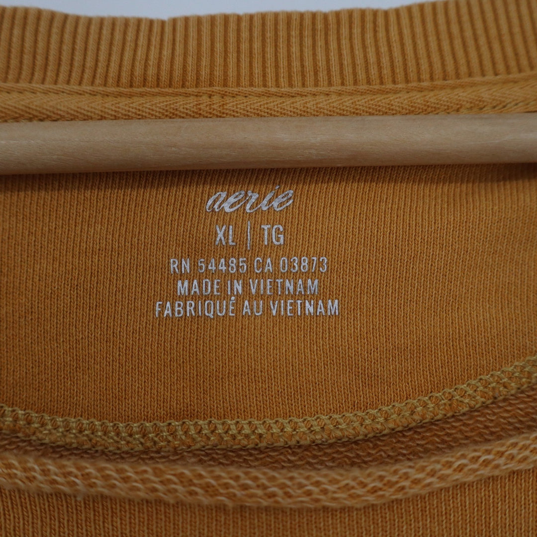 Aerie Womens XL Mustard Yellow Raglan Sweatshirt Exposed Seams Raw Hem