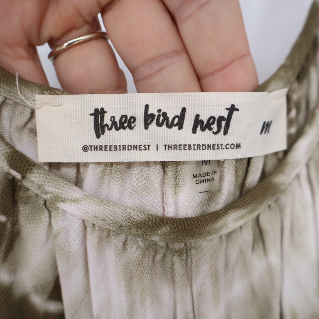 Three Bird Nest Jumpsuit Womens M Olive Tie Dye Wide Leg Excellent