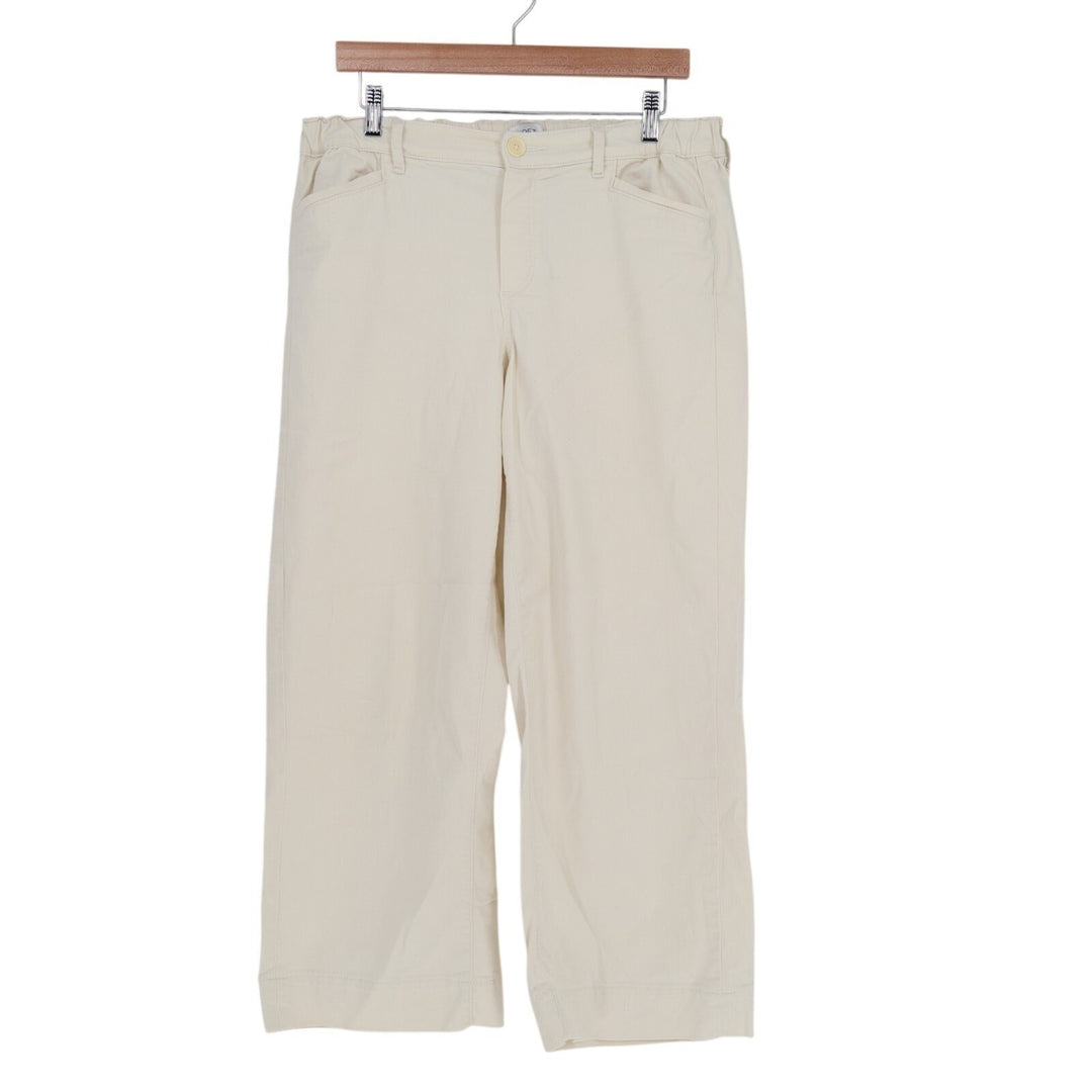 Loft Outlet Cropped Pants Womens Medium Beige Cotton Stretch Mid Rise Wide Leg