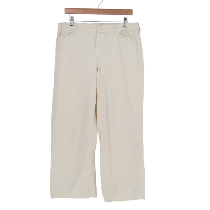 Loft Outlet Cropped Pants Womens Medium Beige Cotton Stretch Mid Rise Wide Leg