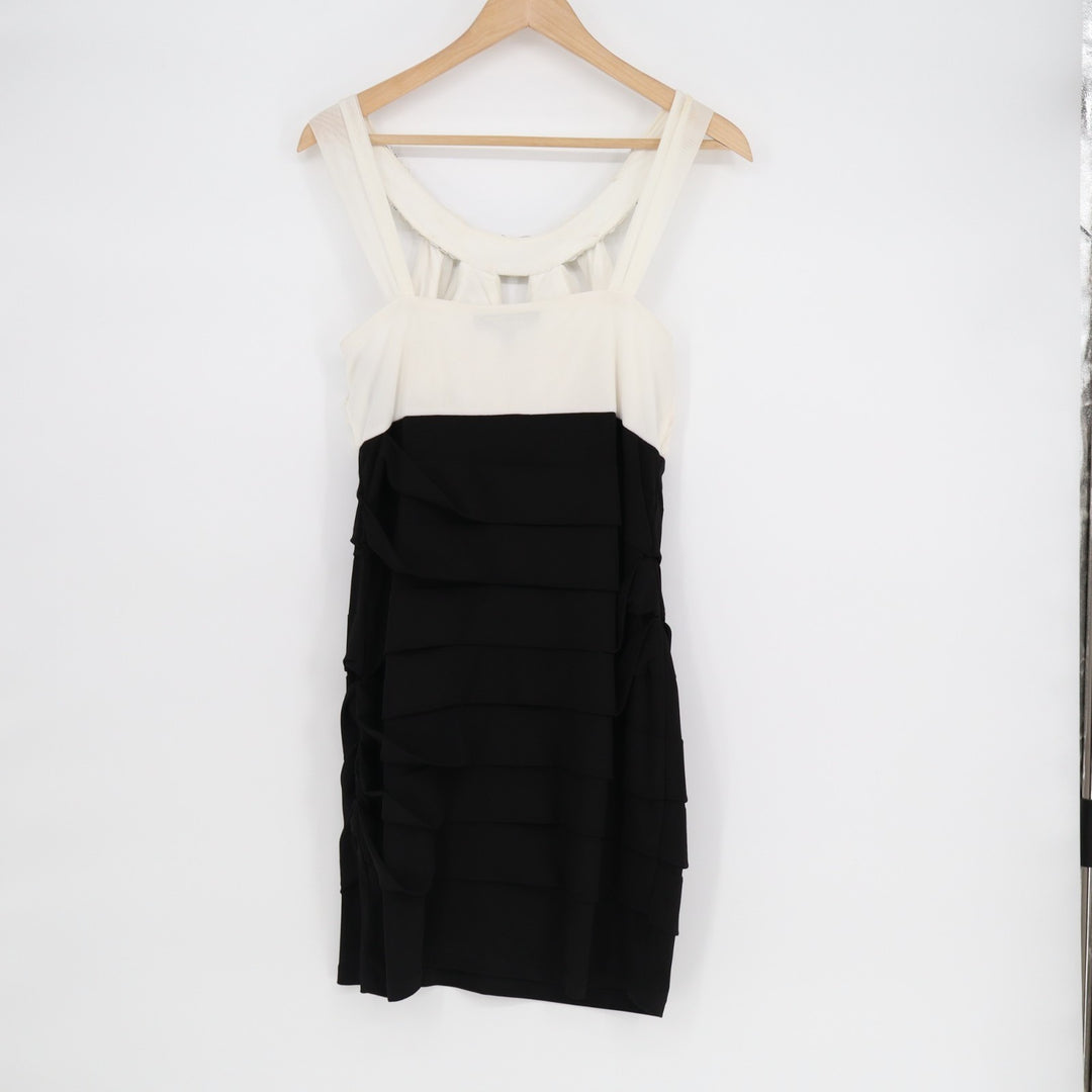 City Studio Tiered Mini Dress Womens XL Black Cream Ruched Embellishment Neck