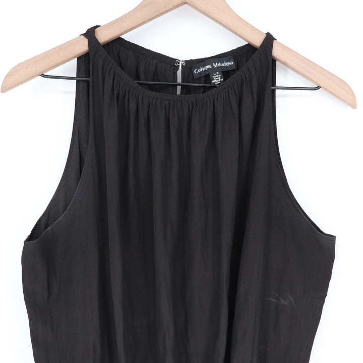 Catherine Malandrino Womens Black Smocked Waist Ruffle Hem Sleeveless Blouse L