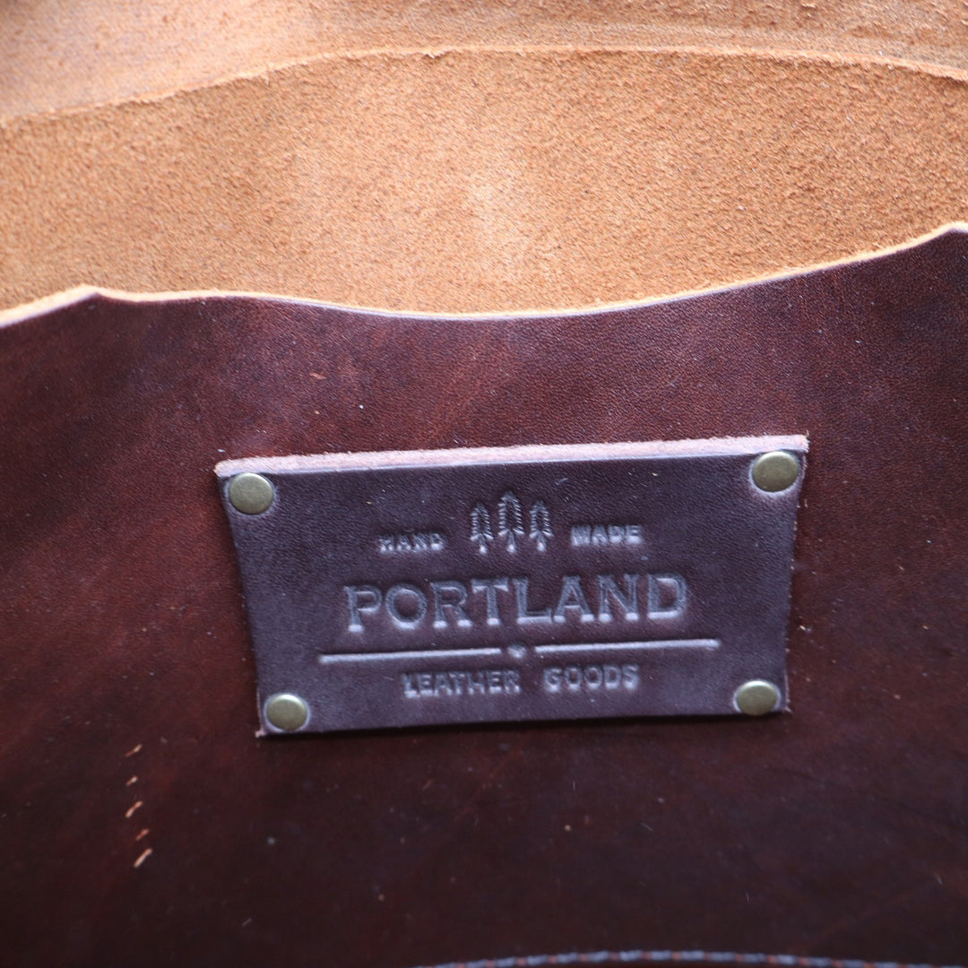 Portland Leather Goods Brown Leather Zip Top Tote Bag Handcrafted Medium