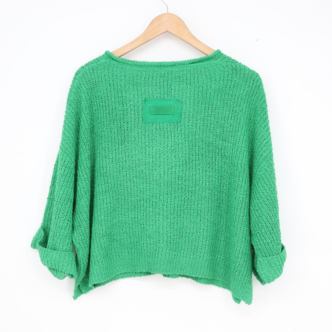 ILLA ILLA Green Chunky Knit Notched V-Neck Oversized Sweater Medium