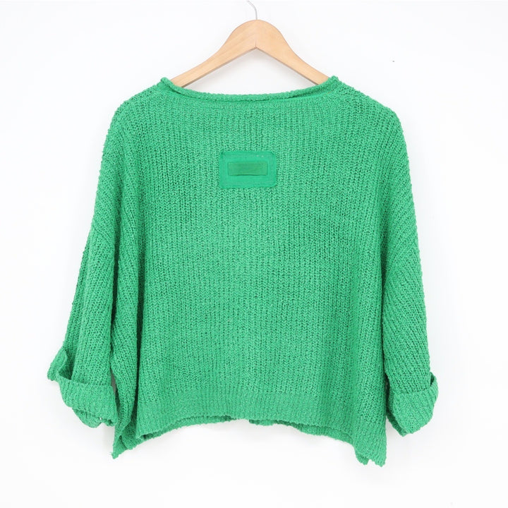 ILLA ILLA Green Chunky Knit Notched V-Neck Oversized Sweater Medium