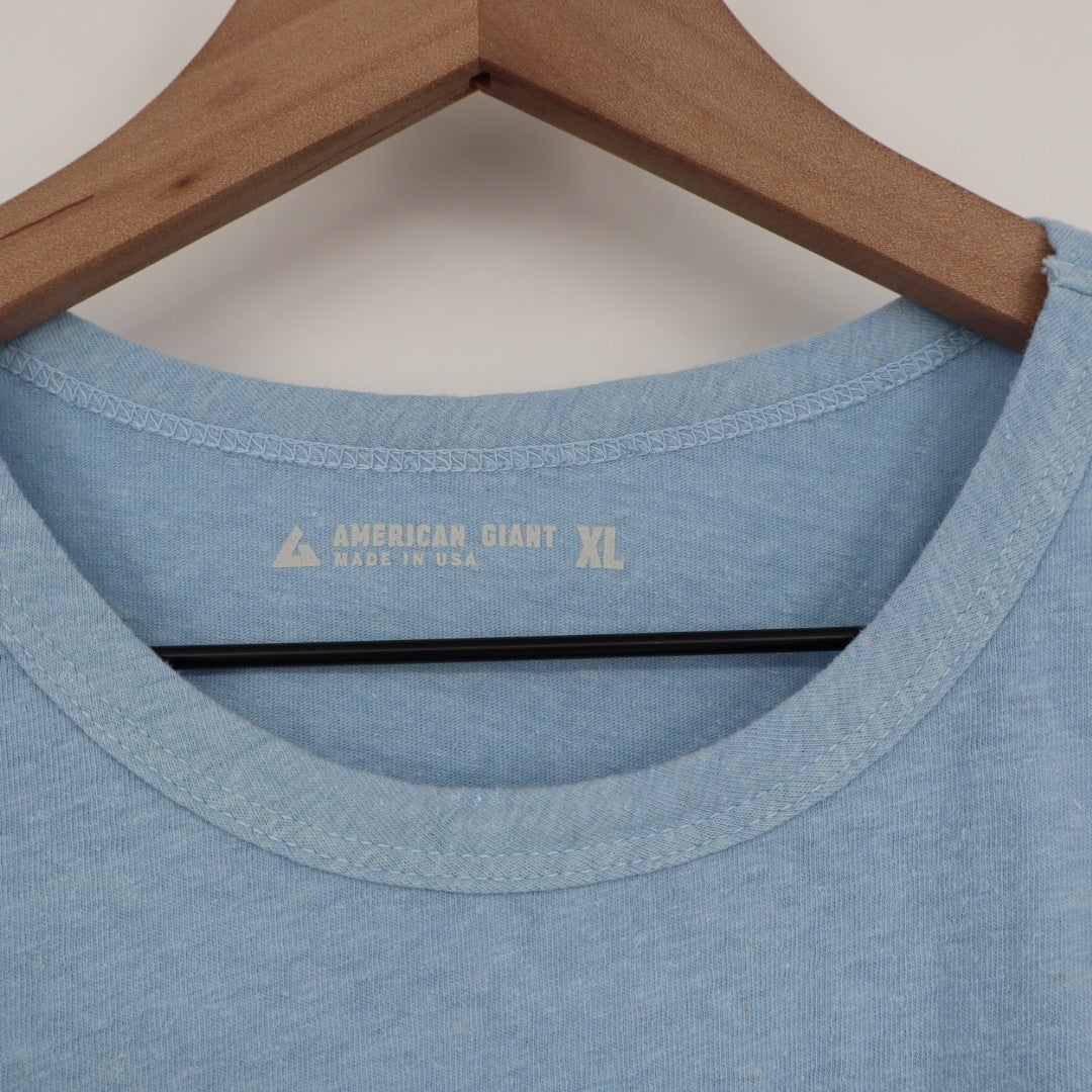 American Giant Men's Hemp Jersey Crew Tee Size XL Power Blue Made In USA