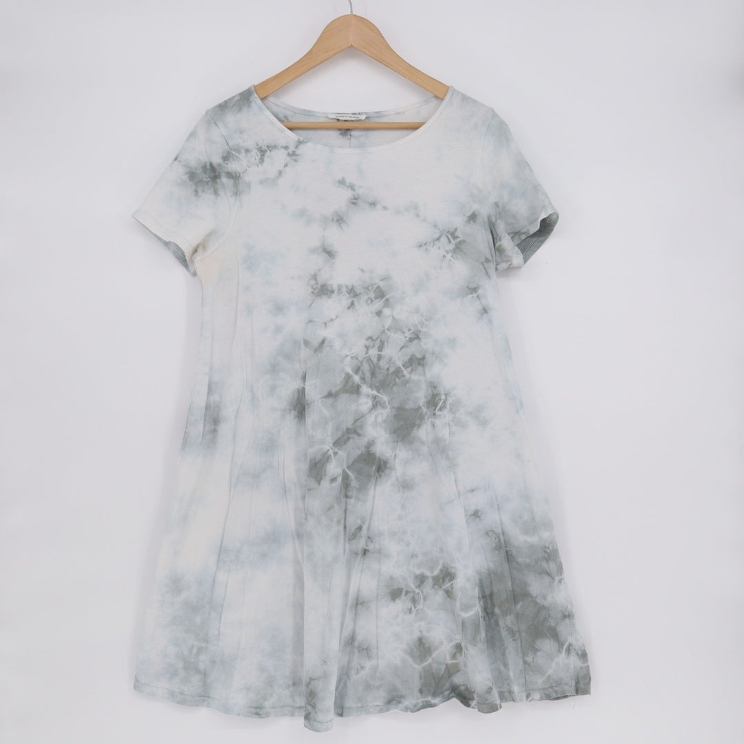 Caution To The Wind T-Shirt Dress Womens Grey Marble Pattern Round Neck Pullover