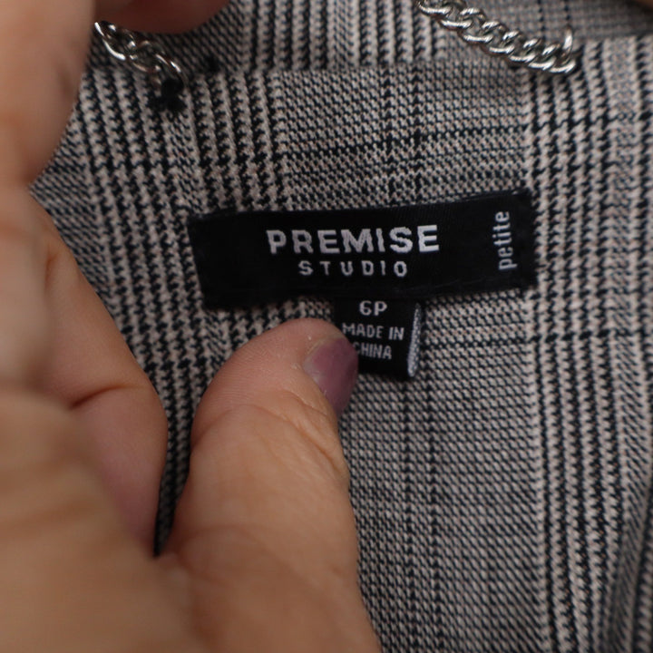 Premise Studio Petite Grey Glen Plaid Collarless Single Button Blazer 6P 10891