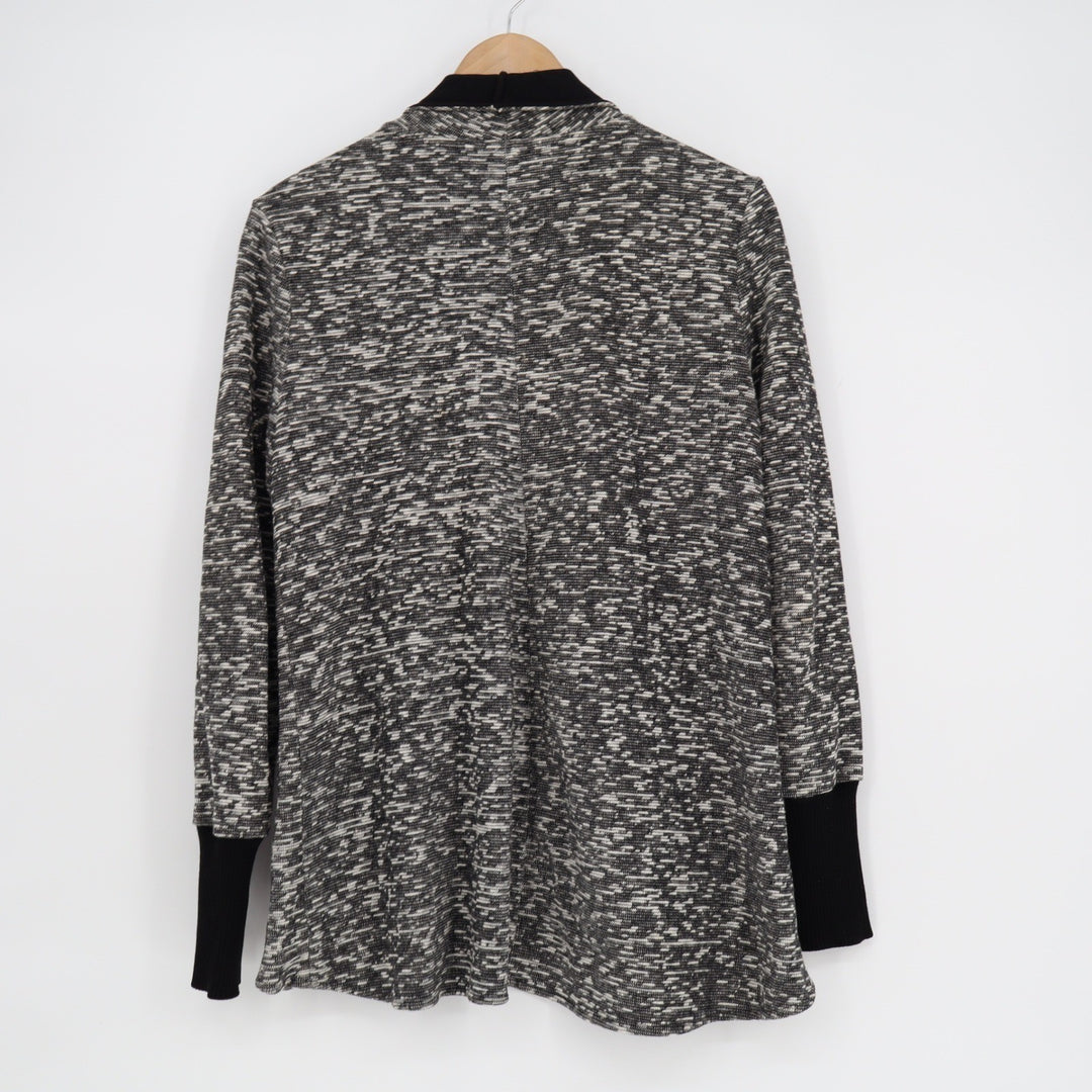 Club Monaco Womens Black White Marled Open Front Waterfall Cardigan Size M