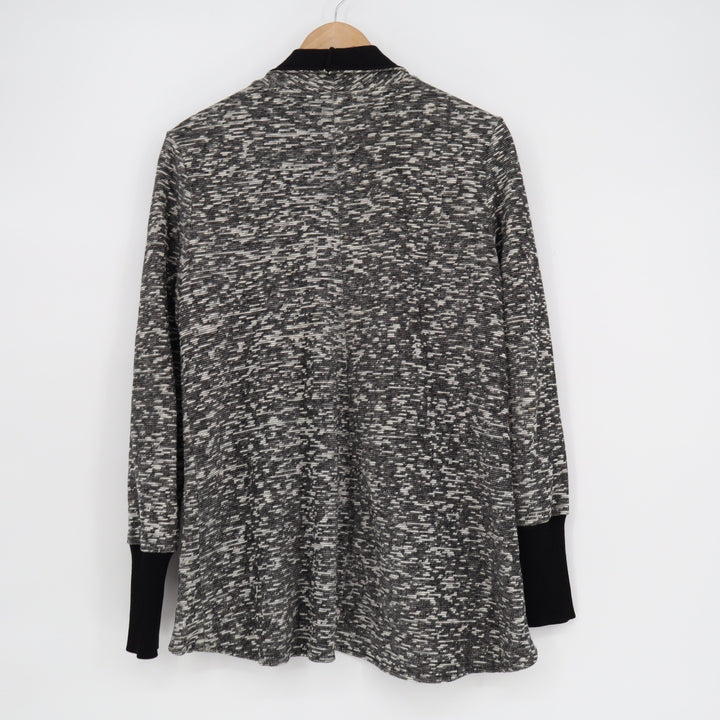 Club Monaco Womens Black White Marled Open Front Waterfall Cardigan Size M